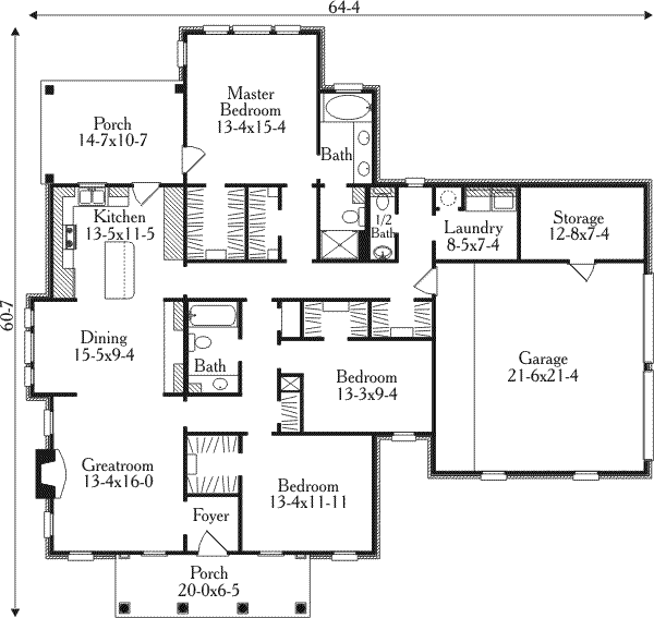 Home Plan - Southern Floor Plan - Main Floor Plan #406-283