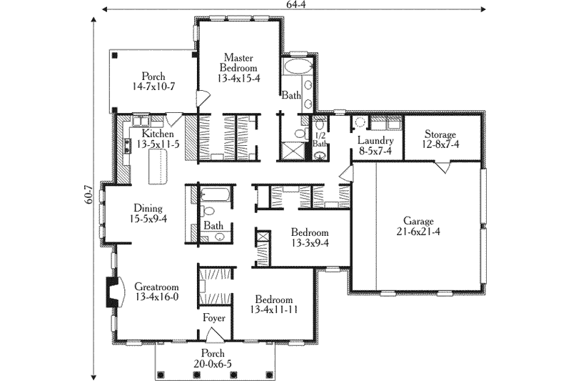 Home Plan - Floor Plan - Main Floor for Southern House Plan #406-283 - 3 bed, 2.5 bath
