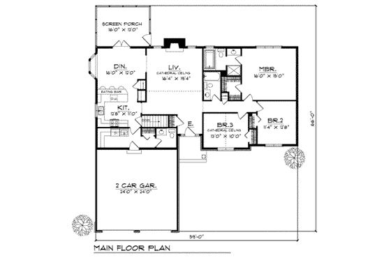 Floor Plan - Main Floor for Traditional House Plan #70-191 - 3 bed, 2.5 bath