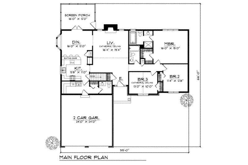 House Plan Design - Floor Plan - Main Floor for Traditional House Plan #70-191 - 3 bed, 2.5 bath
