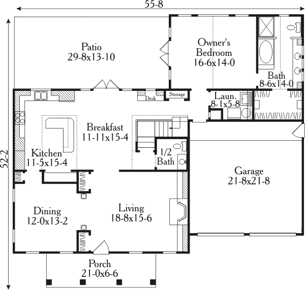 Home Plan - Southern Floor Plan - Main Floor Plan #406-198