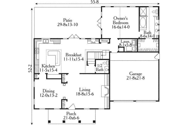 House Blueprint - Floor Plan - Main Floor for Southern House Plan #406-198 - 3 bed, 2.5 bath