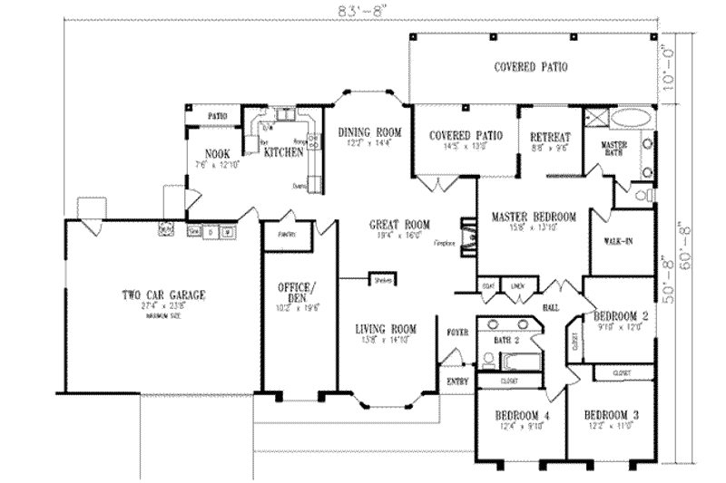 House Plan Design - Floor Plan - Main Floor for Ranch House Plan #1-615 - 4 bed, 4 bath