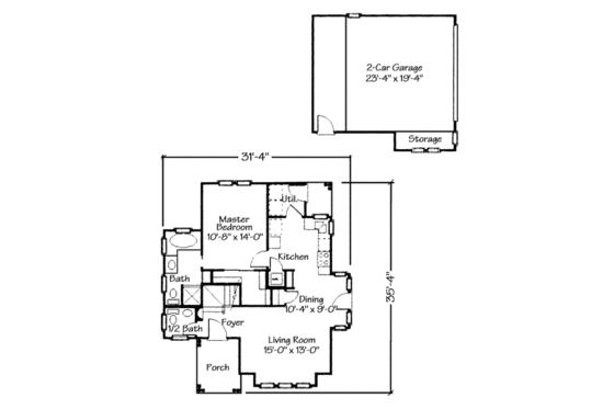 Floor Plan - Main Floor for Cottage House Plan #410-162 - 3 bed, 2.5 bath