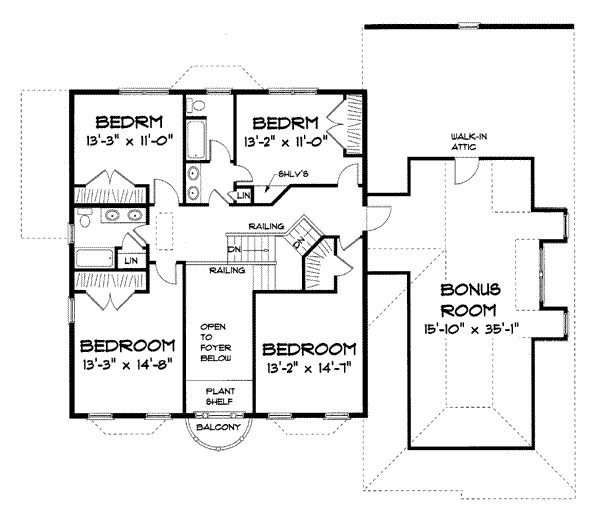 Traditional Floor Plan - Upper Floor Plan #75-106