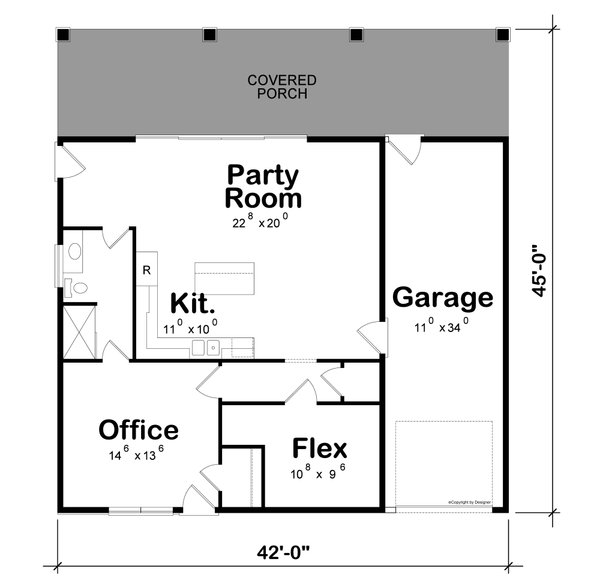 Architectural House Design - Floor Plan - Main Floor for Modern House Plan #20-2631 - 1 bed, 1 bath