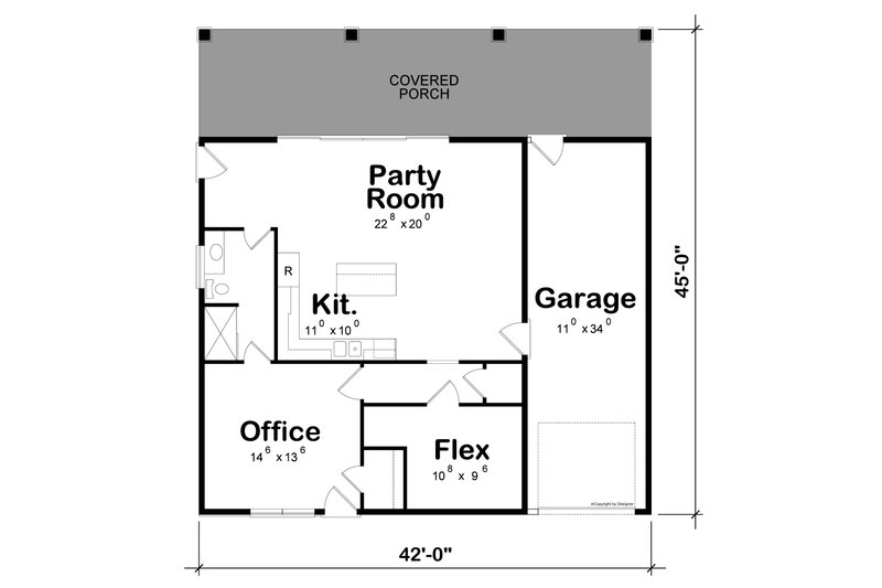 Architectural House Design - Floor Plan - Main Floor for Modern House Plan #20-2631 - 1 bed, 1 bath