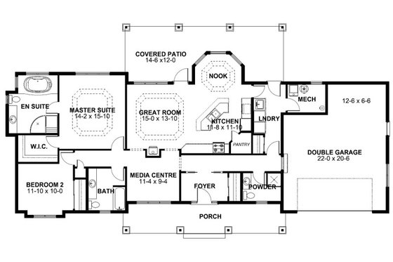 Floor Plan - Main Floor for Ranch House Plan #126-163 - 2 bed, 3 bath