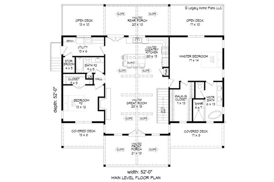 Floor Plan - Main Floor for Southern House Plan #932-830 - 2 bed, 2 bath