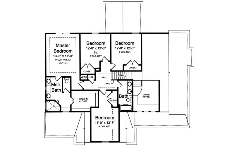 House Blueprint - Floor Plan - Upper Floor for Traditional House Plan #46-877 - 4 bed, 2.5 bath
