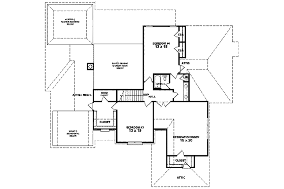 Floor Plan - Upper Floor for European House Plan #81-626 - 4 bed, 3.5 bath
