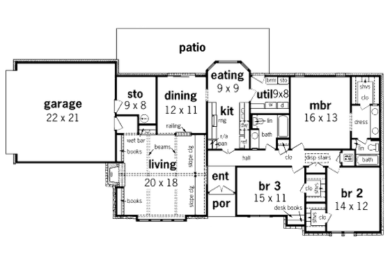 Floor Plan - Main Floor for Modern House Plan #45-323 - 3 bed, 2 bath