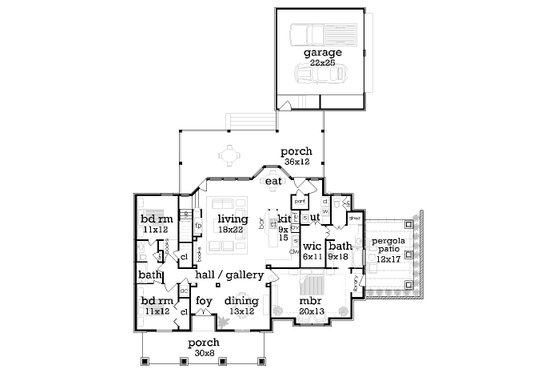 Floor Plan - Main Floor for Traditional House Plan #45-609 - 3 bed, 2 bath