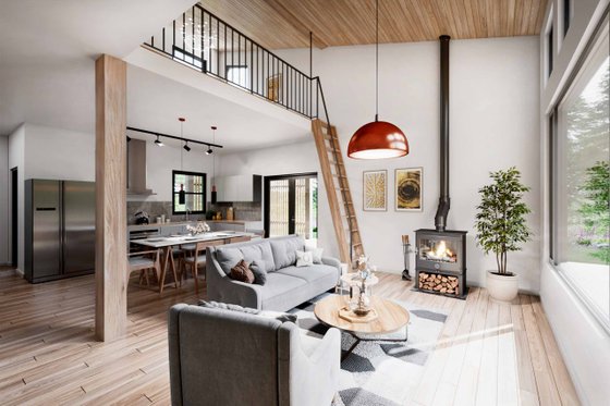 Interior - Family Room for Cabin House Plan #924-16 - 3 bed, 2 bath