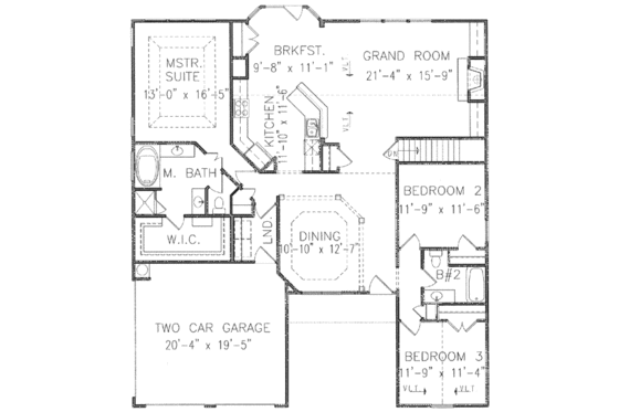 Floor Plan - Main Floor for Traditional House Plan #54-156 - 3 bed, 2 bath