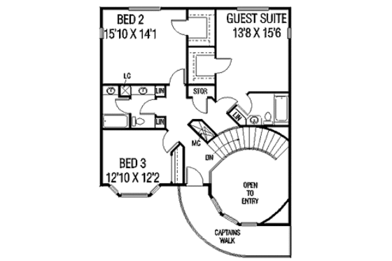 Floor Plan - Upper Floor for European House Plan #60-643 - 4 bed, 3.5 bath