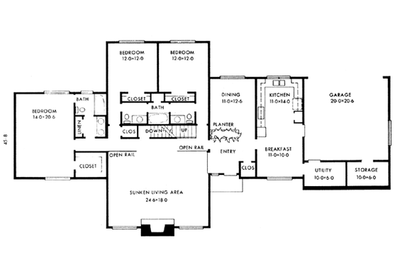 Floor Plan - Main Floor for Modern House Plan #10-252 - 3 bed, 2 bath