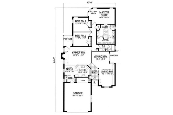 Floor Plan - Main Floor for European House Plan #40-380 - 3 bed, 2 bath