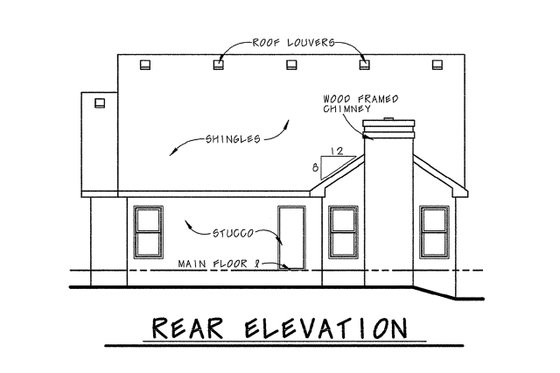 Exterior - Rear Elevation for Country House Plan #20-1211 - 2 bed, 2 bath
