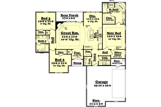 Floor Plan - Main Floor for Traditional House Plan #430-60 - 3 bed, 2.5 bath
