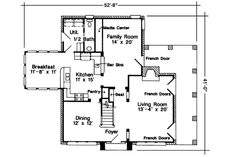 House Blueprint - Floor Plan - Main Floor for European House Plan #410-371 - 3 bed, 2.5 bath
