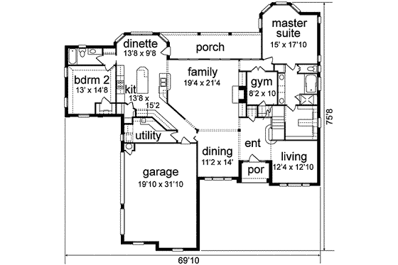 Floor Plan - Main Floor for Traditional House Plan #84-188 - 4 bed, 4 bath
