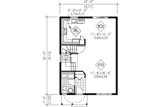 Floor Plan - Main Floor for Traditional House Plan #25-4044 - 3 bed, 1.5 bath