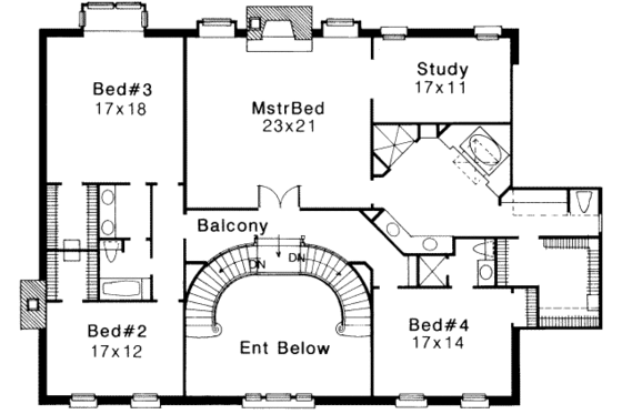 Floor Plan - Upper Floor for Southern House Plan #310-171 - 4 bed, 3.5 bath