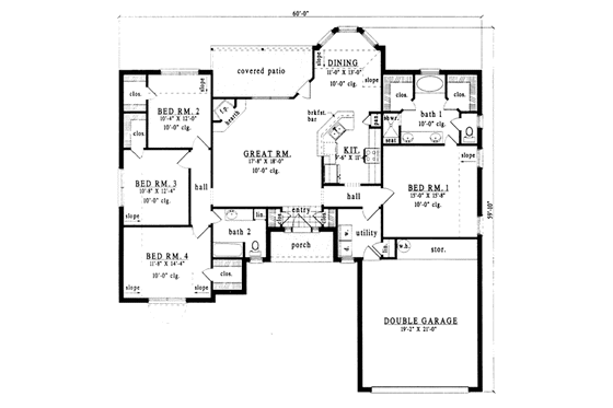 Floor Plan - Main Floor for European House Plan #42-174 - 4 bed, 2 bath
