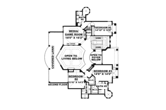 Floor Plan - Upper Floor for Mediterranean House Plan #27-216 - 5 bed, 5.5 bath
