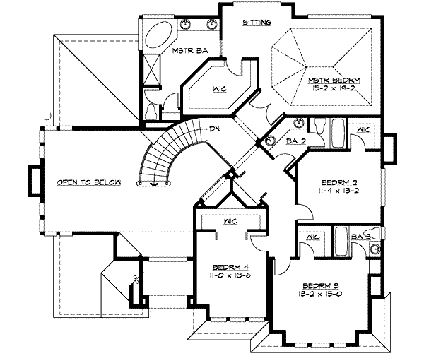 Traditional Floor Plan - Upper Floor Plan #132-156