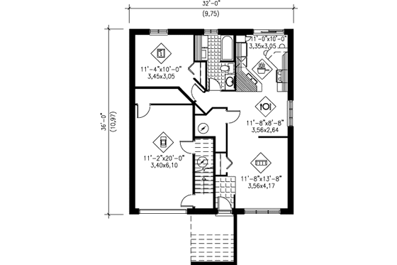 Floor Plan - Lower Floor for Contemporary House Plan #25-4260 - 3 bed, 1 bath