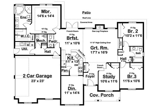 Floor Plan - Main Floor for Farmhouse House Plan #126-187 - 4 bed, 2.5 bath