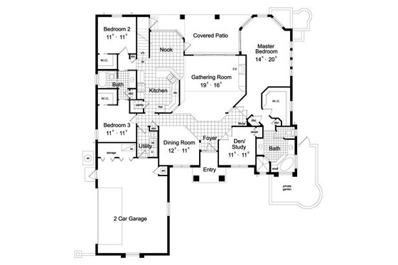 Floor Plan - Main Floor for Mediterranean House Plan #417-204 - 3 bed, 2 bath