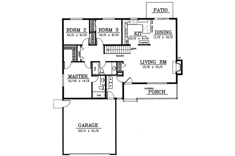 Architectural House Design - Floor Plan - Main Floor for Ranch House Plan #92-110 - 3 bed, 2 bath
