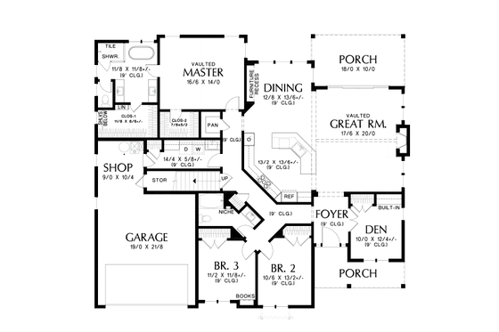Floor Plan - Main Floor for Farmhouse House Plan #48-988 - 4 bed, 3 bath