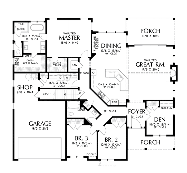 Farmhouse Floor Plan - Main Floor Plan #48-988