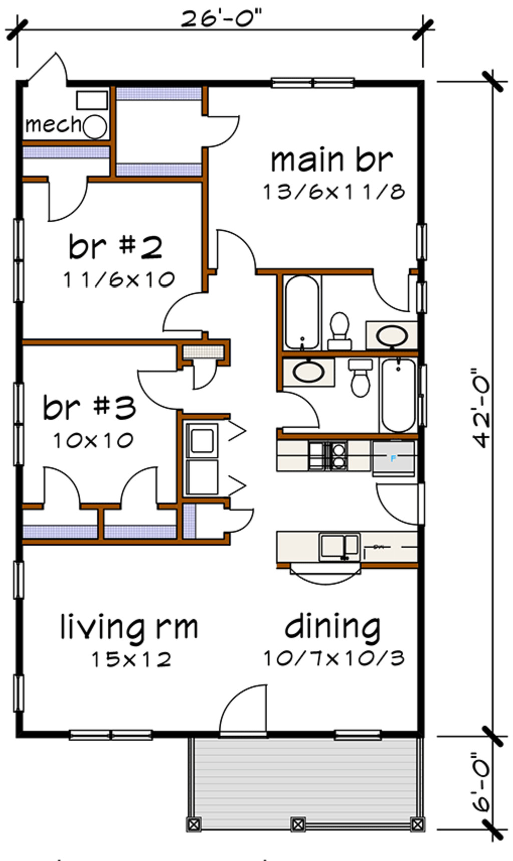 Bungalow Style House Plan 3 Beds 2 Baths 1092 Sq/Ft Plan