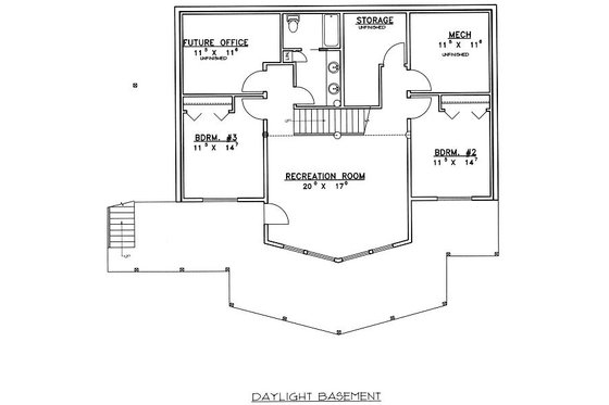 Floor Plan - Lower Floor for Bungalow House Plan #117-541 - 3 bed, 2.5 bath