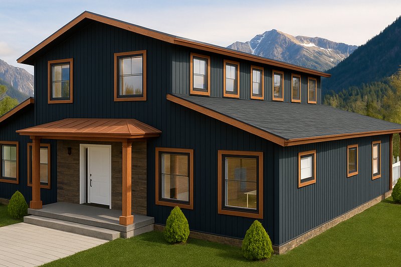 House Blueprint - Exterior - Front Elevation 3 for Barndominium House Plan #1115-1 - 4 bed, 3 bath