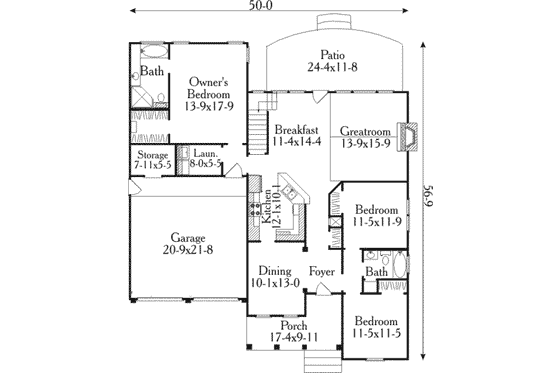Floor Plan - Main Floor for Southern House Plan #406-212 - 3 bed, 2 bath