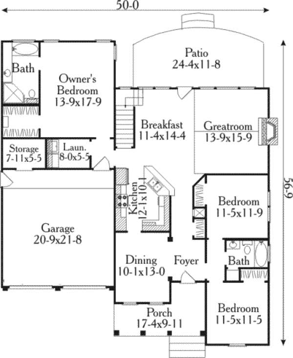 Home Plan - Southern Floor Plan - Main Floor Plan #406-212