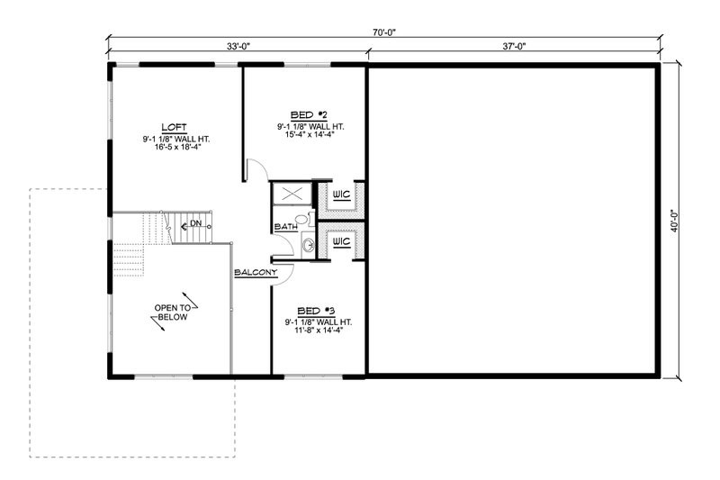 Home Plan - Floor Plan - Upper Floor for Barndominium House Plan #1064-149 - 3 bed, 2.5 bath