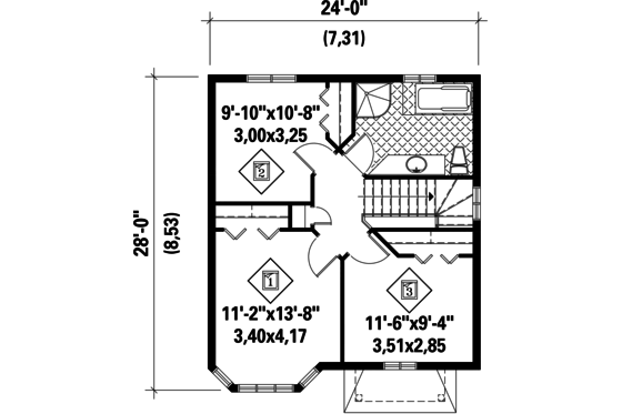 Floor Plan - Upper Floor for Victorian House Plan #25-4723 - 3 bed, 1 bath