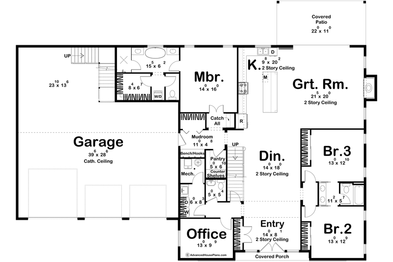 House Blueprint - Floor Plan - Main Floor for Barndominium House Plan #455-385 - 6 bed, 5.5 bath