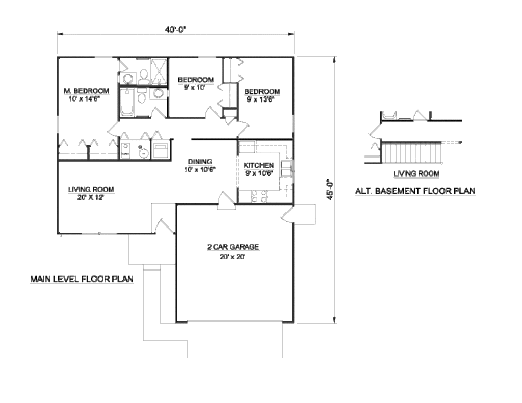 Ranch Style House Plan 3 Beds 2 Baths 1100 Sq/Ft Plan