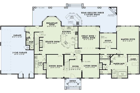 Floor Plan - Main Floor for Colonial House Plan #17-2290 - 3 bed, 5.5 bath