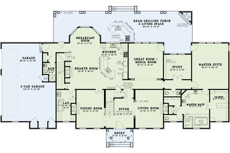 Dream House Plan - Floor Plan - Main Floor for Colonial House Plan #17-2290 - 3 bed, 5.5 bath