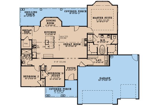 Floor Plan - Main Floor for Ranch House Plan #923-282 - 3 bed, 2 bath