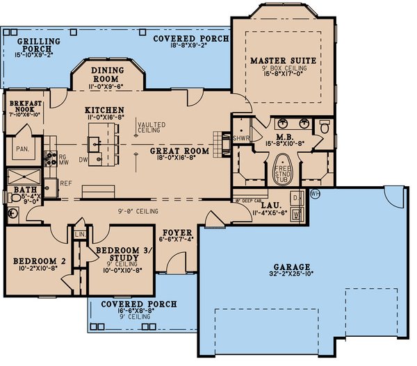 House Blueprint - Ranch Floor Plan - Main Floor Plan #923-282